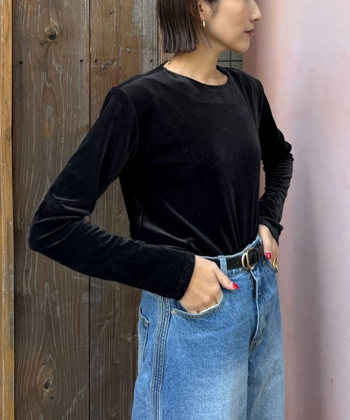 DONOBAN（ドノバン）の「ベロアトップス（Tシャツ/カットソー・レディース・グレー/ブラック・ONE SIZE）」の7枚目の写真