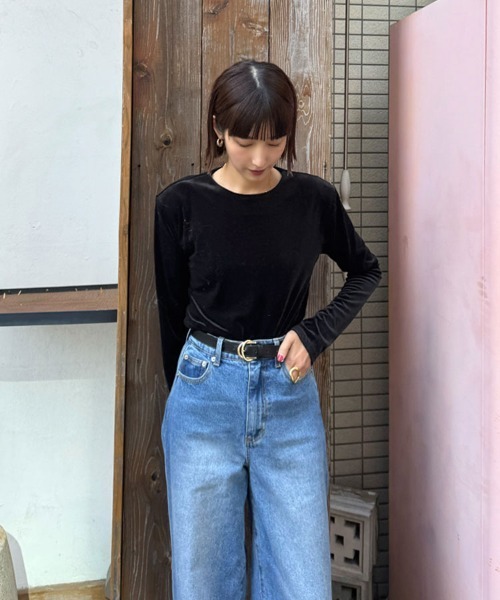 DONOBAN（ドノバン）の「ベロアトップス（Tシャツ/カットソー・レディース・グレー/ブラック・ONE SIZE）」の8枚目の写真