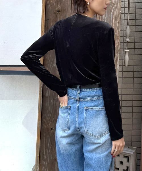 DONOBAN（ドノバン）の「ベロアトップス（Tシャツ/カットソー・レディース・グレー/ブラック・ONE SIZE）」の9枚目の写真