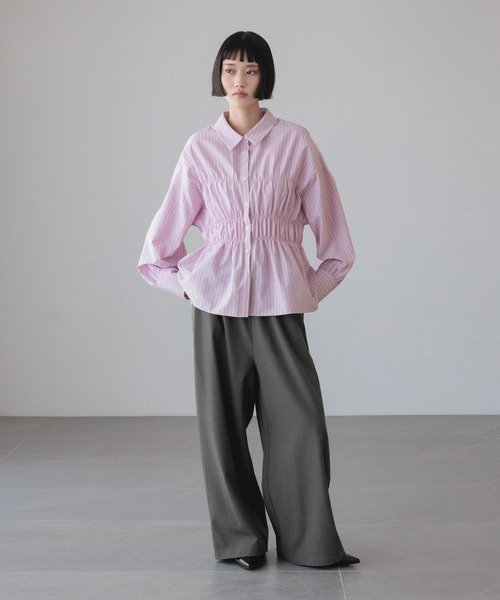 LOWRYS FARM(ローリーズファーム)の「ストライプシャーリングシャツ 638479(シャツ/ブラウス・レディース・ブルー/ピンク/ベージュ・FREE)」の4枚目の写真