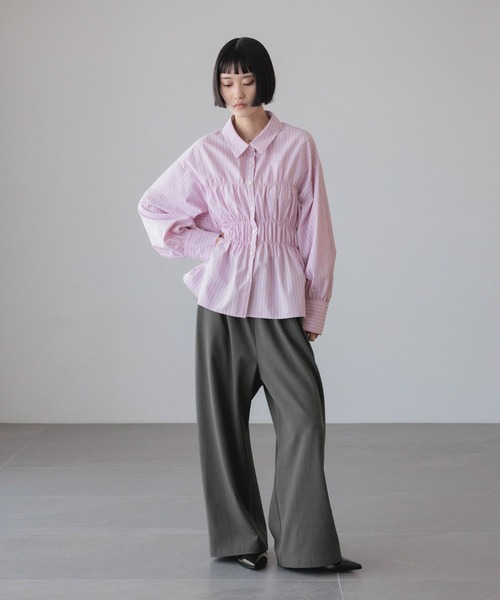 LOWRYS FARM(ローリーズファーム)の「ストライプシャーリングシャツ 638479(シャツ/ブラウス・レディース・ブルー/ピンク/ベージュ・FREE)」の5枚目の写真