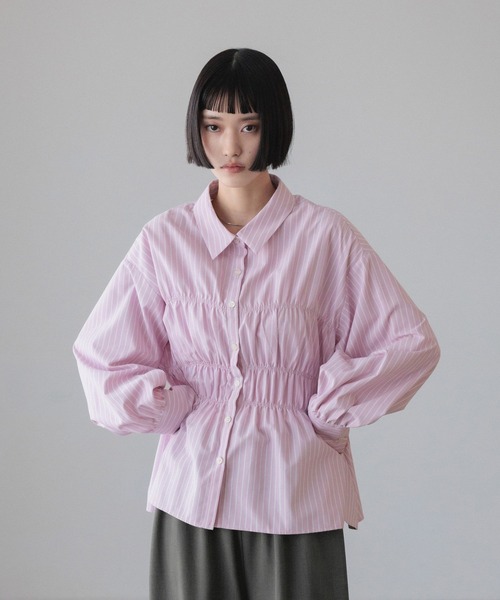 LOWRYS FARM(ローリーズファーム)の「ストライプシャーリングシャツ 638479(シャツ/ブラウス・レディース・ブルー/ピンク/ベージュ・FREE)」の8枚目の写真