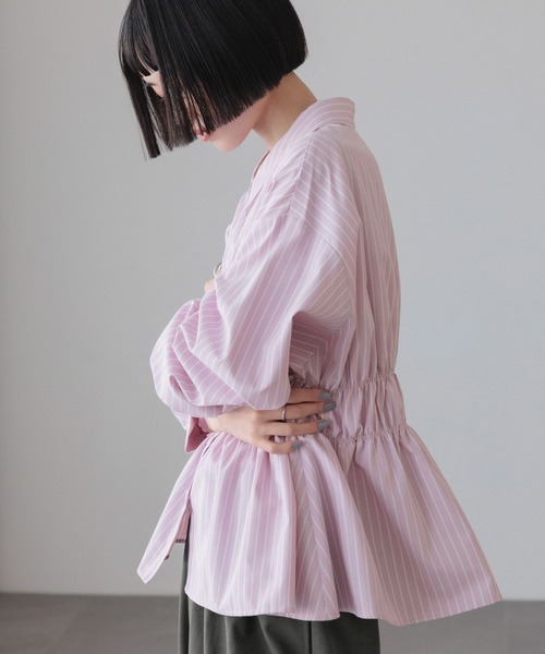 LOWRYS FARM(ローリーズファーム)の「ストライプシャーリングシャツ 638479(シャツ/ブラウス・レディース・ブルー/ピンク/ベージュ・FREE)」の9枚目の写真