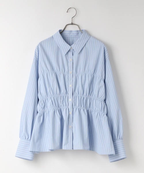 即日発送　新品未使用　LOWRYSFARM ストライプシャーリングシャツ　ブルー ストライプシャーリングシャツ 638479（シャツ/ブラウス）｜LOWRYS