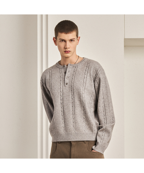 セール】25 FW ウォッシャブルケーブルクロップヘンリーネックニット