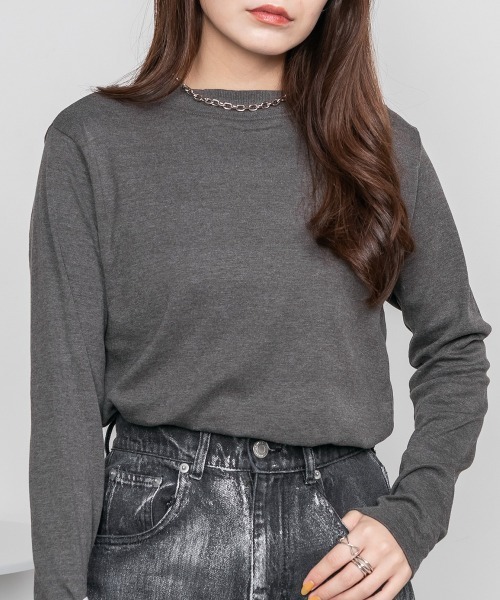 RCD(アールシーディー)の「プチハイネックロングTシャツ(Tシャツ/カットソー・レディース・チャコールグレー/ブラック/杢グレー/オフホワイト・L/M/3L/LL/4L)」の1枚目の写真