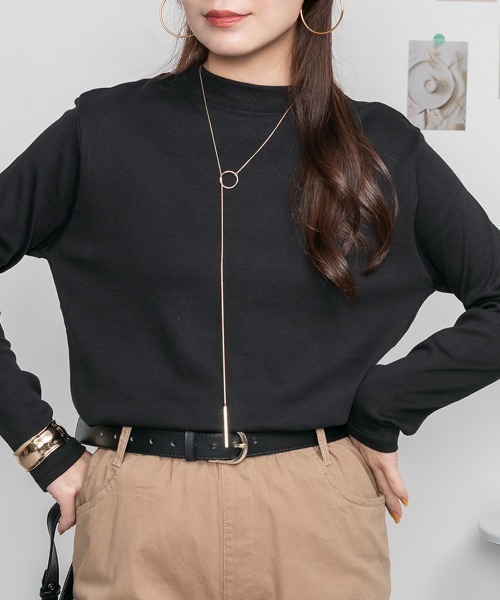 RCD(アールシーディー)の「プチハイネックロングTシャツ(Tシャツ/カットソー・レディース・チャコールグレー/ブラック/杢グレー/オフホワイト・L/M/3L/LL/4L)」の3枚目の写真