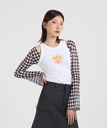 アーガイルメッシュ長袖Tシャツ(ブラック)