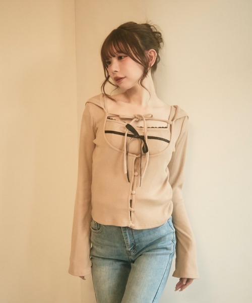 TITTY&CO.(ティティーアンドコー)の「ダブルリボンキャミセット(アンサンブル・レディース・ブラック/ベージュ/ピンク・FREE)」の2枚目の写真