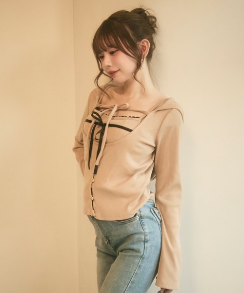 TITTY&CO.(ティティーアンドコー)の「ダブルリボンキャミセット(アンサンブル・レディース・ブラック/ベージュ/ピンク・FREE)」の5枚目の写真