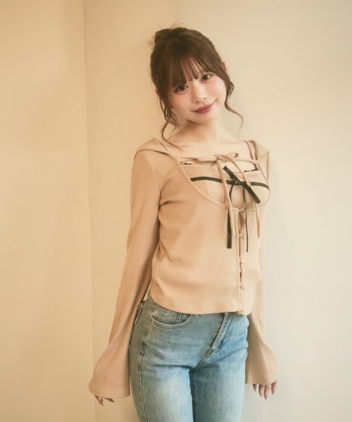 TITTY&CO.(ティティーアンドコー)の「ダブルリボンキャミセット(アンサンブル・レディース・ブラック/ベージュ/ピンク・FREE)」の6枚目の写真