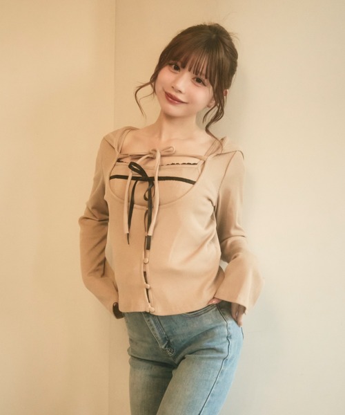 TITTY&CO.(ティティーアンドコー)の「ダブルリボンキャミセット(アンサンブル・レディース・ブラック/ベージュ/ピンク・FREE)」の8枚目の写真