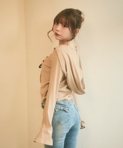 TITTY&CO.(ティティーアンドコー)の「ダブルリボンキャミセット(アンサンブル・レディース・ブラック/ベージュ/ピンク・FREE)」の9枚目の写真