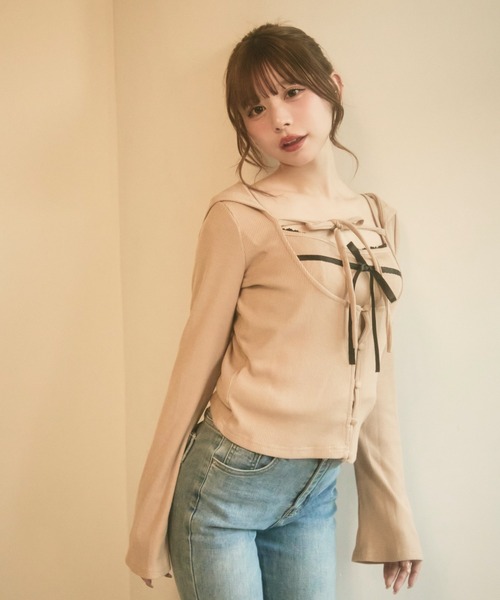 TITTY&CO.(ティティーアンドコー)の「ダブルリボンキャミセット(アンサンブル・レディース・ブラック/ベージュ/ピンク・FREE)」の10枚目の写真