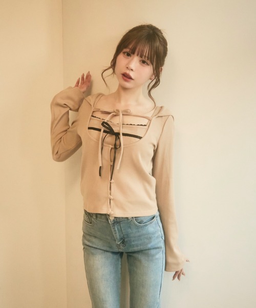 TITTY&CO.(ティティーアンドコー)の「ダブルリボンキャミセット(アンサンブル・レディース・ブラック/ベージュ/ピンク・FREE)」の11枚目の写真