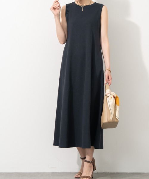 aunt lily(アントリリー)の「コットンリネンピケ ストレッチ フレアーワンピース ストレッチ コットン リネン 綿麻 ワンピ(ワンピース・レディース・ホワイト/ネイビー・L/LL/M/S)」の3枚目の写真