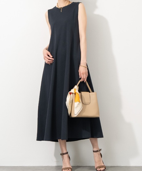 aunt lily(アントリリー)の「コットンリネンピケ ストレッチ フレアーワンピース ストレッチ コットン リネン 綿麻 ワンピ(ワンピース・レディース・ホワイト/ネイビー・L/LL/M/S)」の4枚目の写真