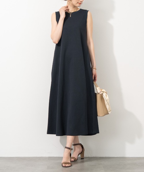 aunt lily(アントリリー)の「コットンリネンピケ ストレッチ フレアーワンピース ストレッチ コットン リネン 綿麻 ワンピ(ワンピース・レディース・ホワイト/ネイビー・L/LL/M/S)」の5枚目の写真