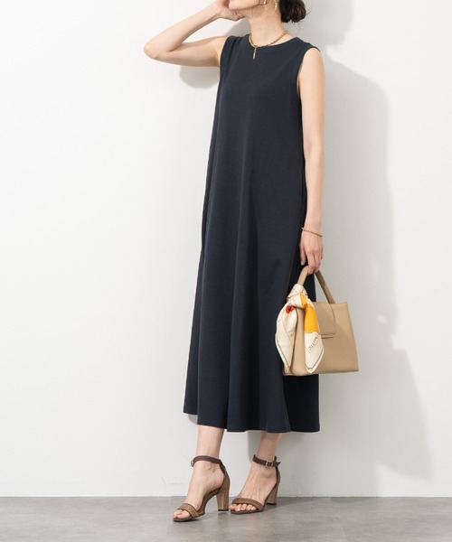 aunt lily(アントリリー)の「コットンリネンピケ ストレッチ フレアーワンピース ストレッチ コットン リネン 綿麻 ワンピ(ワンピース・レディース・ホワイト/ネイビー・L/LL/M/S)」の6枚目の写真