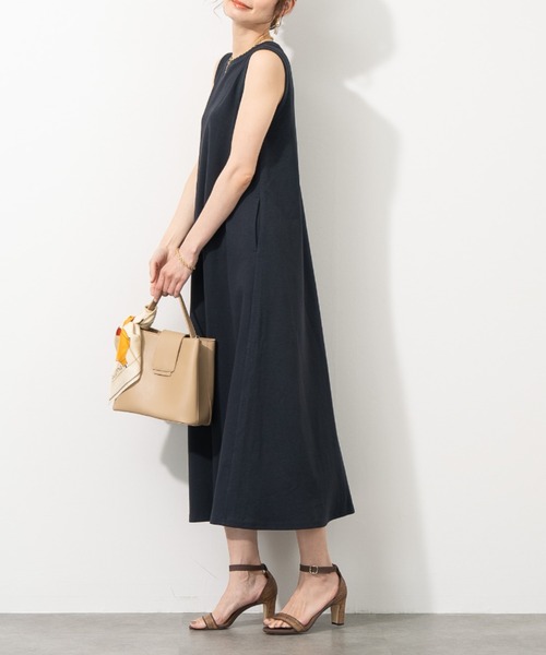 aunt lily(アントリリー)の「コットンリネンピケ ストレッチ フレアーワンピース ストレッチ コットン リネン 綿麻 ワンピ(ワンピース・レディース・ホワイト/ネイビー・L/LL/M/S)」の7枚目の写真