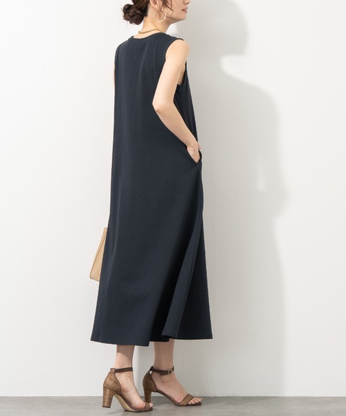 aunt lily(アントリリー)の「コットンリネンピケ ストレッチ フレアーワンピース ストレッチ コットン リネン 綿麻 ワンピ(ワンピース・レディース・ホワイト/ネイビー・L/LL/M/S)」の8枚目の写真