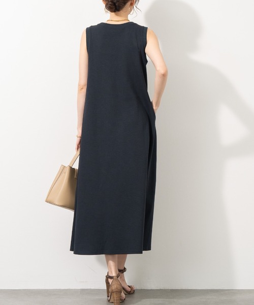 aunt lily(アントリリー)の「コットンリネンピケ ストレッチ フレアーワンピース ストレッチ コットン リネン 綿麻 ワンピ(ワンピース・レディース・ホワイト/ネイビー・L/LL/M/S)」の9枚目の写真