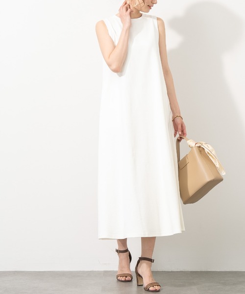 aunt lily(アントリリー)の「コットンリネンピケ ストレッチ フレアーワンピース ストレッチ コットン リネン 綿麻 ワンピ(ワンピース・レディース・ホワイト/ネイビー・L/LL/M/S)」の11枚目の写真
