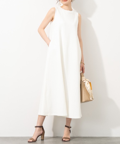 aunt lily(アントリリー)の「コットンリネンピケ ストレッチ フレアーワンピース ストレッチ コットン リネン 綿麻 ワンピ(ワンピース・レディース・ホワイト/ネイビー・L/LL/M/S)」の12枚目の写真