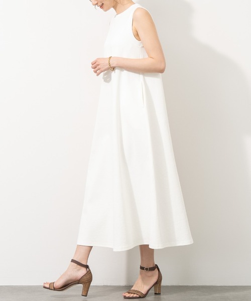 aunt lily(アントリリー)の「コットンリネンピケ ストレッチ フレアーワンピース ストレッチ コットン リネン 綿麻 ワンピ(ワンピース・レディース・ホワイト/ネイビー・L/LL/M/S)」の14枚目の写真