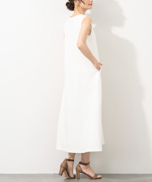 aunt lily(アントリリー)の「コットンリネンピケ ストレッチ フレアーワンピース ストレッチ コットン リネン 綿麻 ワンピ(ワンピース・レディース・ホワイト/ネイビー・L/LL/M/S)」の15枚目の写真