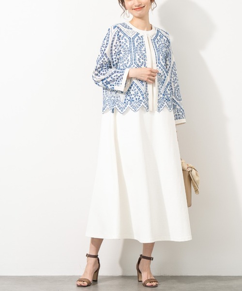 aunt lily(アントリリー)の「コットンリネンピケ ストレッチ フレアーワンピース ストレッチ コットン リネン 綿麻 ワンピ(ワンピース・レディース・ホワイト/ネイビー・L/LL/M/S)」の17枚目の写真