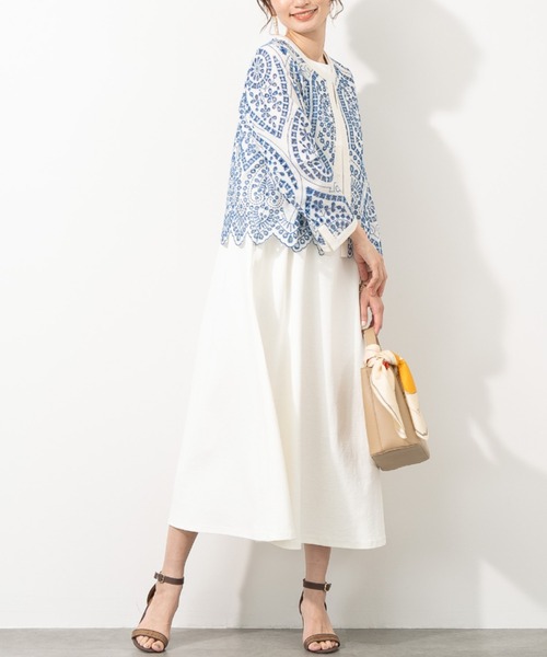 aunt lily(アントリリー)の「コットンリネンピケ ストレッチ フレアーワンピース ストレッチ コットン リネン 綿麻 ワンピ(ワンピース・レディース・ホワイト/ネイビー・L/LL/M/S)」の18枚目の写真