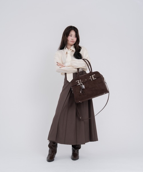 mellowneon（メロウネオン）の「ネクタイセットレースドッキングシャツ（シャツ/ブラウス・レディース・ストライプ/チェック/ブルー/ホワイト系・FREE）」の8枚目の写真