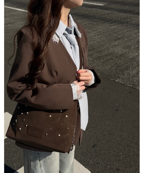 mellowneon（メロウネオン）の「ネクタイセットレースドッキングシャツ（シャツ/ブラウス・レディース・ストライプ/チェック/ブルー/ホワイト系・FREE）」の20枚目の写真