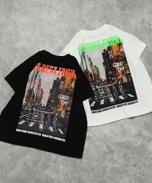 DILASH(ディラッシュ)の「【綿100%】ニューヨークフォト×ネオンメッセージ半袖T(Tシャツ/カットソー・キッズ・オフホワイト/ブラック・100/120/110/90/80/140/130)」の6枚目の写真