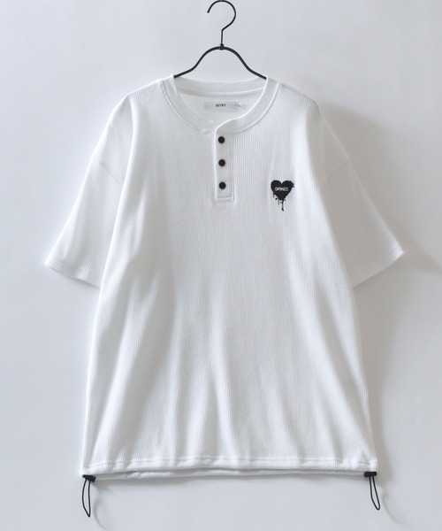 SITRY(シトリー)の「SITRY Heart Embroidery Thermal/別注 オーバーサイズ ハートロゴ ワンポイントラメ刺繍 ドローコード ワッフル ヘンリーネック 半袖Tシャツ レディース メンズ(Tシャツ/カットソー・レディース・チャコール/ネイビー/グレー系その他2/ブルー系その他/ホワイト系その他/ブラック/グレー系その他/オフホワイト/アッシュグレー/ブラック系その他・M/L/XL)」の21枚目の写真