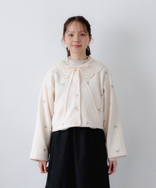 flower（フラワー）の「タイニーブーケジャケット（ノーカラージャケット・レディース・ベージュ/アイボリー・FREE）」の6枚目の写真