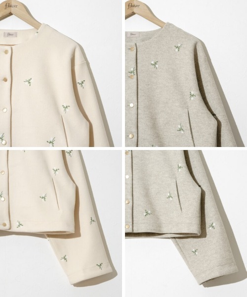 flower（フラワー）の「タイニーブーケジャケット（ノーカラージャケット・レディース・ベージュ/アイボリー・FREE）」の10枚目の写真