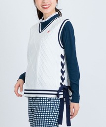 <LADIES>サイドリボンケーブルニットベスト