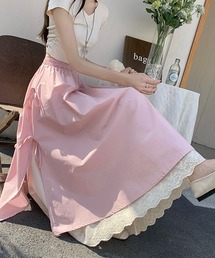 裾レース切替サイドリボンスカート