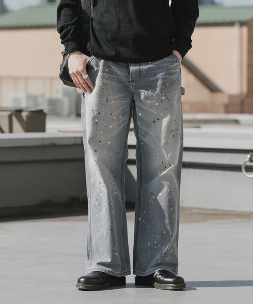 セール】Paint Design Washed Finish 5-Pocket Duck Denim Painter