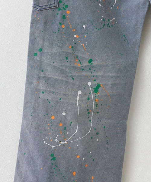 Theater code(シアターコード)の「Paint Design Washed Finish 5-Pocket Duck Denim Painter Pants Spring / ペイントデザイン ウォッシュ加工5ポケット ダック地 デニムペインターパンツ 秋 秋服メンズ 2026年秋冬(デニムパンツ・メンズ・グレー・M/L)」の4枚目の写真