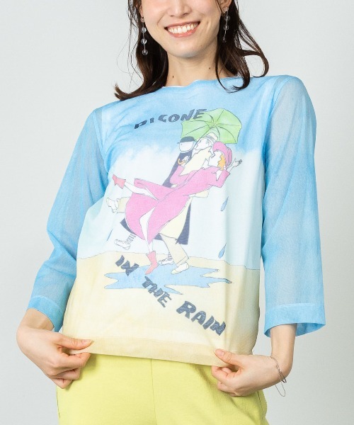 STUDIO PICONE(スタジオピッコーネ)の「アートイラストツインセット(Tシャツ/カットソー・レディース・ブルー・M/LL/L)」の1枚目の写真