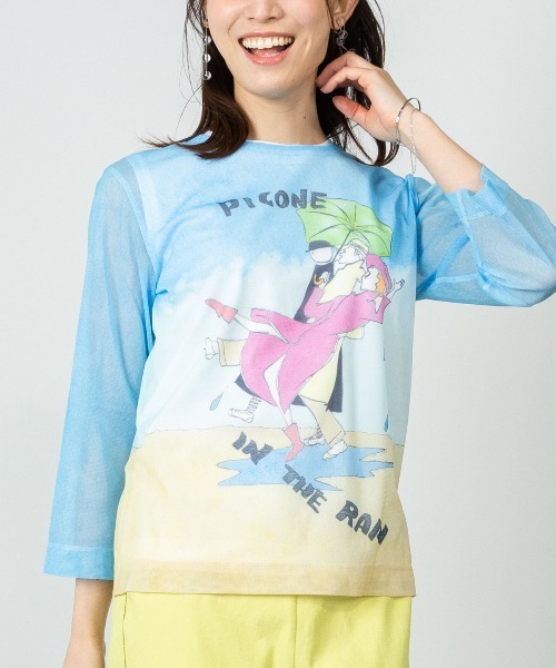 STUDIO PICONE(スタジオピッコーネ)の「アートイラストツインセット(Tシャツ/カットソー・レディース・ブルー・M/LL/L)」の6枚目の写真