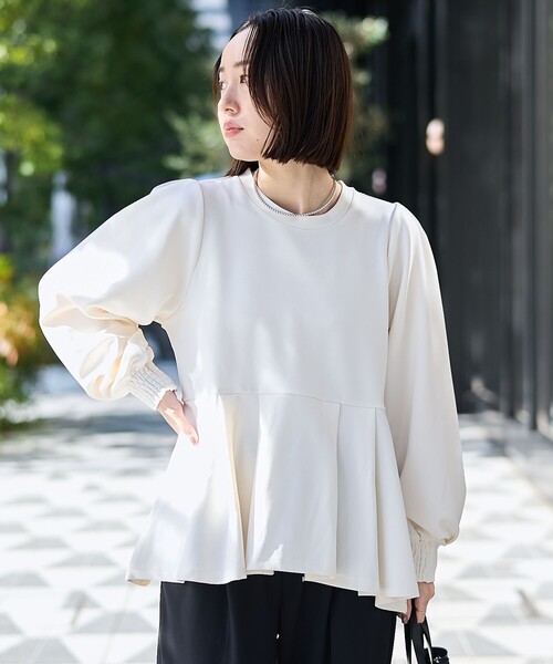 RONEL(ロネル)の「【RONEL】カットジョーゼットペプラムブラウス(シャツ/ブラウス・レディース・ネイビー/オフホワイト/ライトグレー/ブラック・FREE)」の8枚目の写真