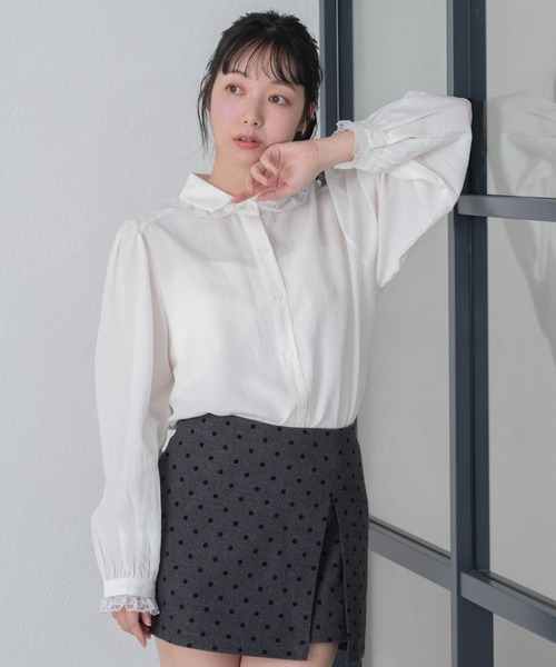 MISCH MASCH（ミッシュマッシュ）の「2026春夏新作 WEB限定 レース襟付きベーシックブラウス（シャツ/ブラウス・レディース・ブルー/ホワイト・ﾌﾘ-）」の13枚目の写真