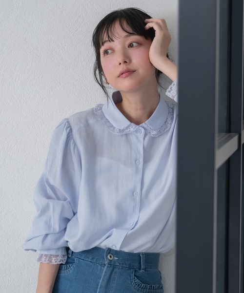 MISCH MASCH(ミッシュマッシュ)の「2026春夏新作 一部店舗限定 レース襟付きベーシックブラウス(シャツ/ブラウス・レディース・ブルー/ホワイト・フリ-)」の3枚目の写真
