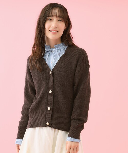 grove（グローブ）の「【コラボITEM】Philly Chocolate ブークレカーディガン（カーディガン/ボレロ・レディース・ピンク/オフホワイト/ブラウン系・04/02）」の2枚目の写真