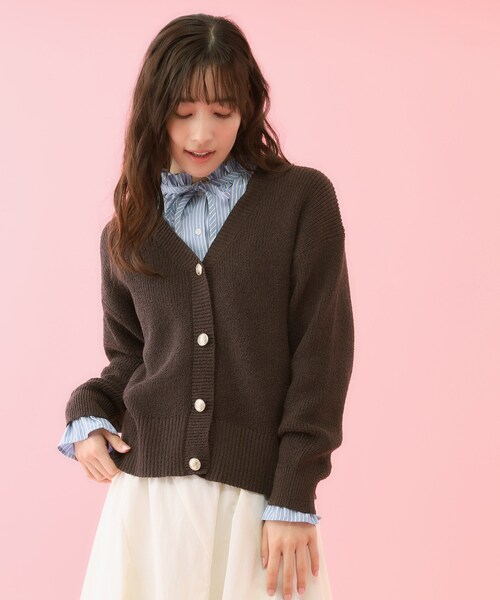 grove（グローブ）の「【コラボITEM】Philly Chocolate ブークレカーディガン（カーディガン/ボレロ・レディース・ピンク/オフホワイト/ブラウン系・04/02）」の9枚目の写真