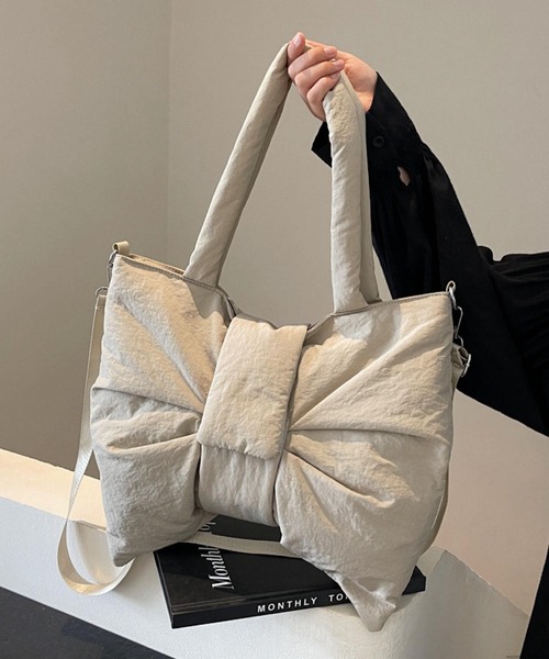 TONE SELECT GOODS(トーンセレクトグッズ)の「Liaa/リボンデザイン トート ショルダーバッグ A18750(ショルダーバッグ・レディース・ベージュ/ブラック・FREE)」の7枚目の写真